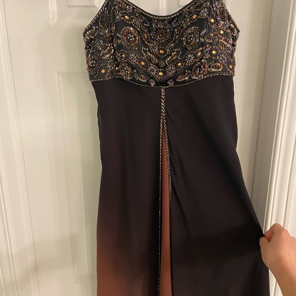 Vintage two toned Brown chiffon dress - Picture 2 of 4